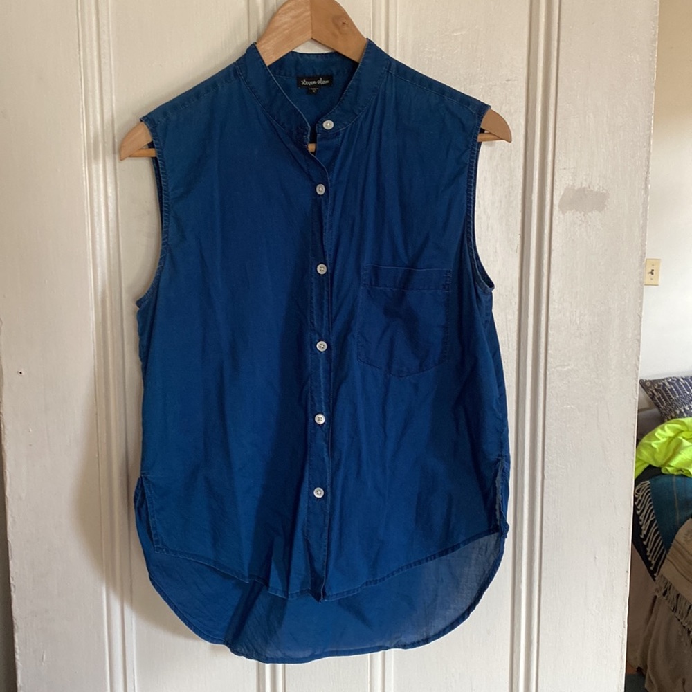 Steven Alan Indigo dyed sleeveless button up